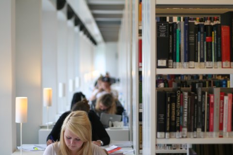 A girl studying in the University Library City Centre.