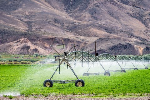 Agricultural irrigation of a field in dry countryside