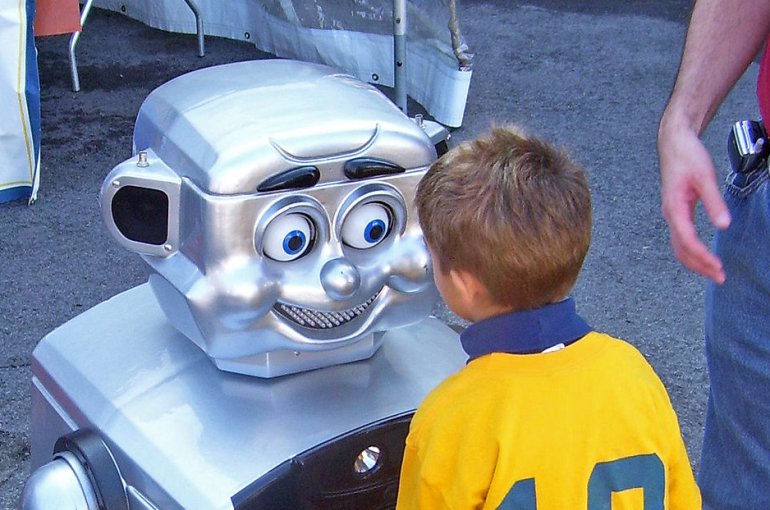etro-Man, mascot of Metro-North, educates children about train safety.