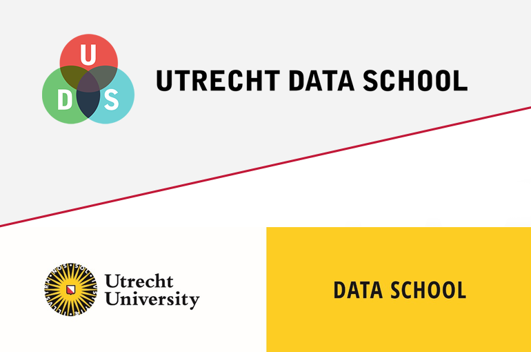 Het oude en het nieuwe logo van de Data School, aangepast aan de meest recente richtlijnen van de Universiteit Utrecht