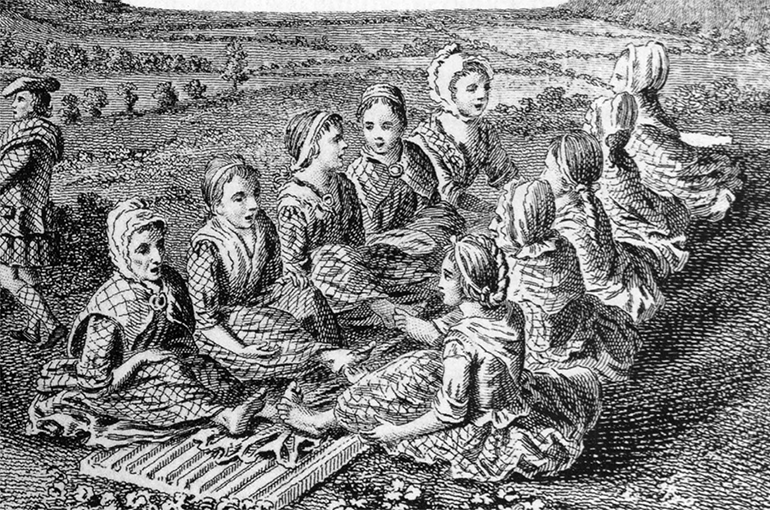 Schotse vrouwen aan het vollen, ca. 1770. Bron: Wikimedia