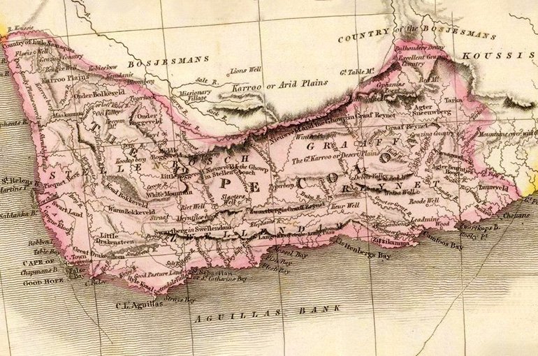 Engelstalige kaart van de Kaapkolonie (1809). Bron: via Wikimedia Commons (public domain)