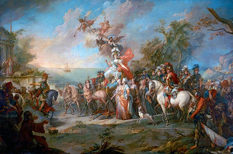 Allegorie door Stefano Torelli (1772). Tsaar Catharina III’s overwinning over het Ottomaanse Rijk tijdens de Russisch-Turkse Oorlog (1768-1774). Bron: via Wikipedia Commons 