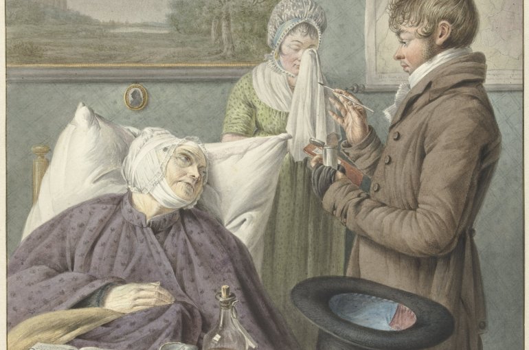 Schilderij van Wybrand Hendriks met daarop arts die zieke oude vrouw bezoekt
