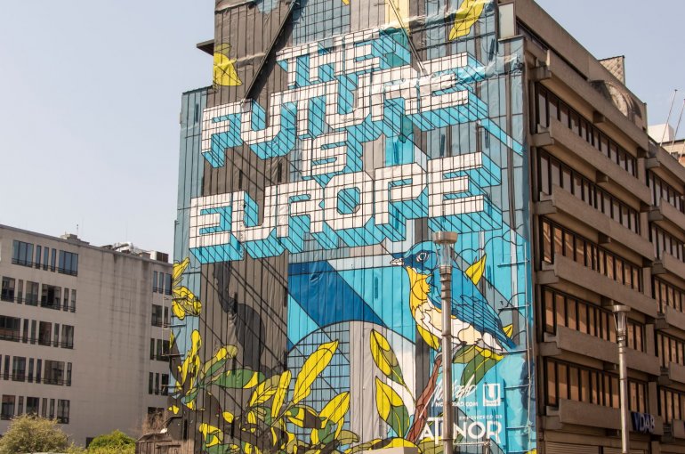 The future is Europe: street art on Rue de la Loi, Brussels