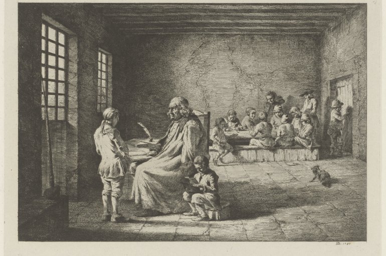 Schoolmeester met leerlingen in een klaslokaal, Jean Jacques de Boissieu, 1780 