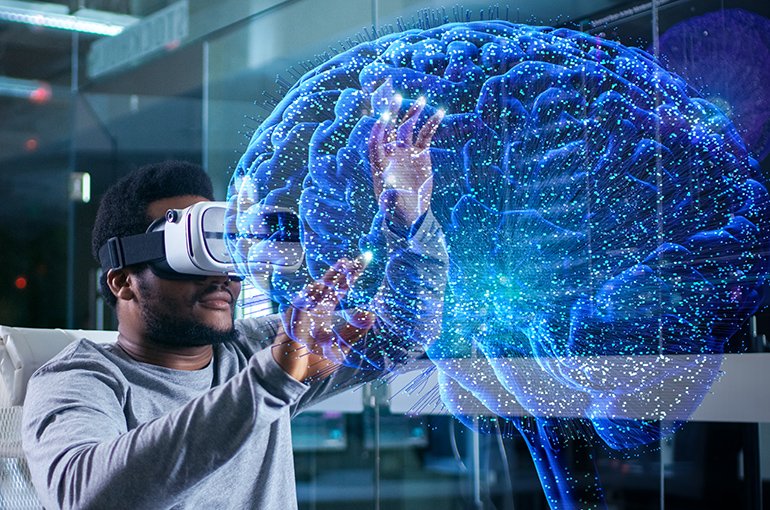 Scientist Wearing Virtual Reality Headset 