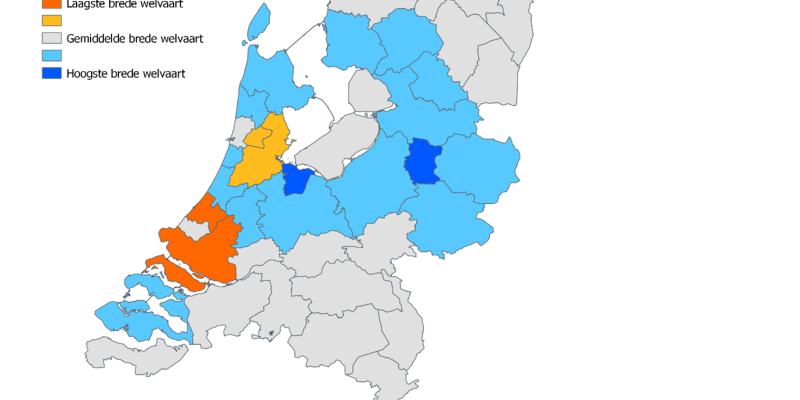 Kaart van Nederland met regionale verschillen in welvaart