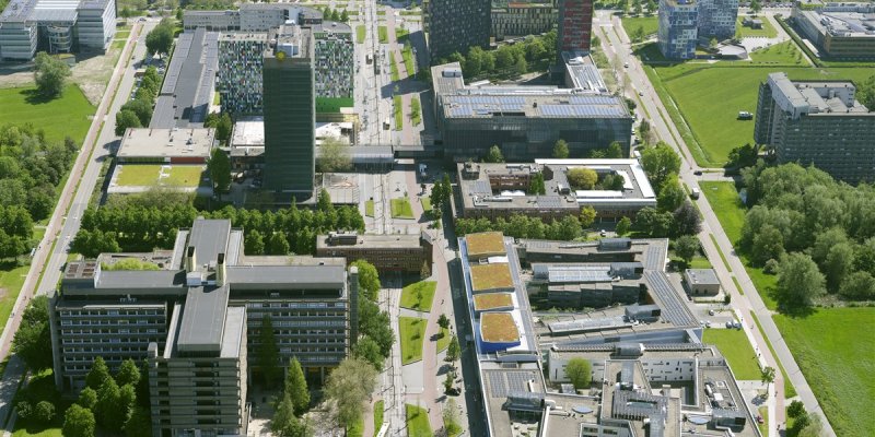 Luchtfoto van UU-gebouwen op het Utrecht Science Park