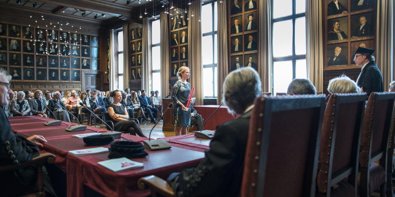 Promotieplechtigheid in de Senaatszaal van het Academiegebouw van de Universiteit Utrecht.